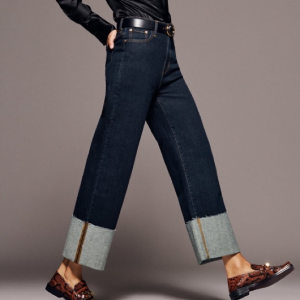 NWT ZARA Premium Folded Wide Leg Jeans